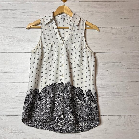 Express Blouse Womens SZ XS The Portifino Shirt Floral Paisley Sleeveless Travel - Picture 1 of 15